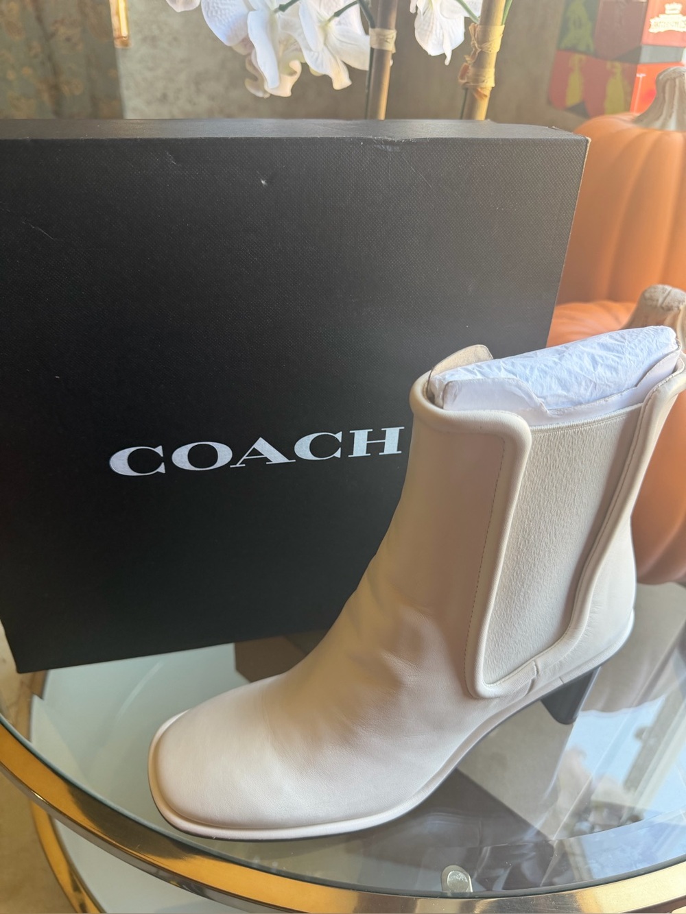 Coach Cream Leather Chelsea Ankle Boots